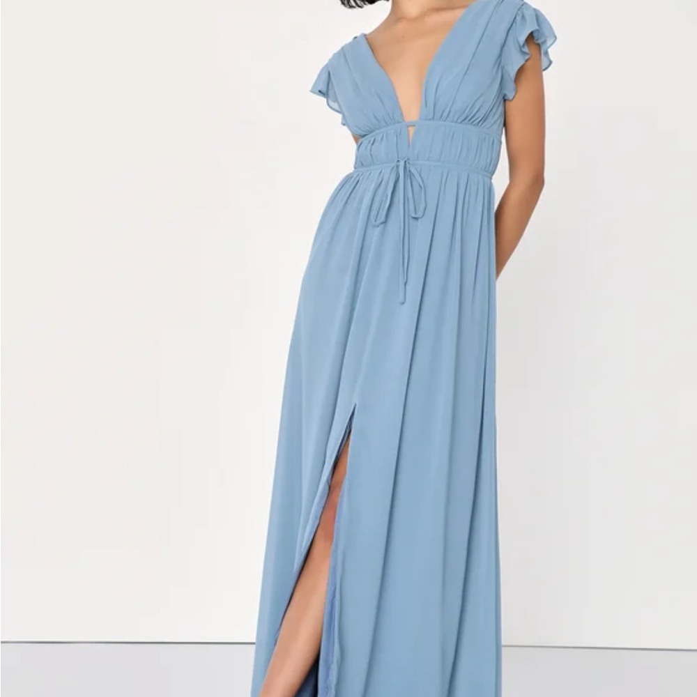 Lulus - I'm All Yours Slate Blue Ruffled Maxi Dress